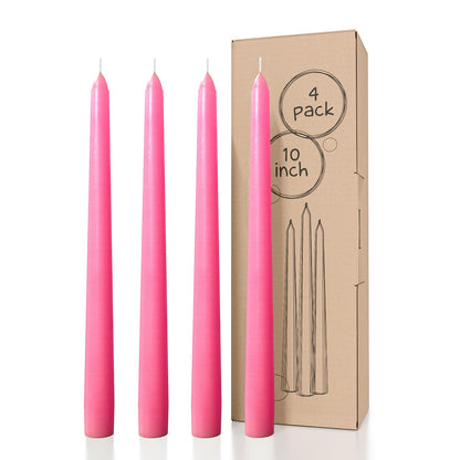 CANDWAX 10 inch Pink Taper Candles Set of 4 - Unscented Smokeless Dripless Tall Candle Sticks - Perfect as Easter Candles and for Holidays, Ordinary Dinners and Special Occasions - Pink Candlesticks