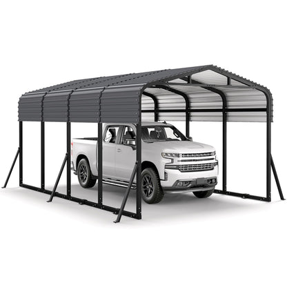 Jocoevol 12x20FT Metal Carport, Heavy Duty Car Garage w/Reinforced Support Rods and Windproof Ground Anchors, All-Weather Multi-Use Outdoor Shelter for Car, Boats and Truck