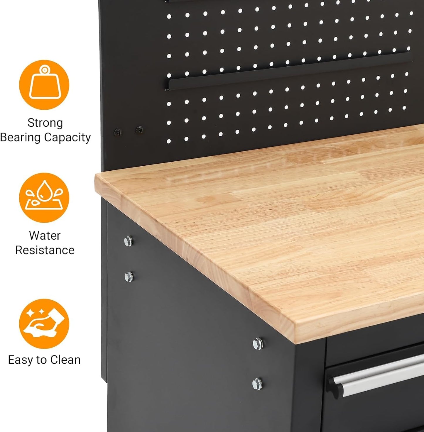 GarveeLife 61-Inch Rolling Tool Chest with 10 Drawers Garage Workbench, Solid Rubberwood Top, Storage Cabinet with Wheel Lock and Key Lock for Workshop, Garage, Kitchen and Home