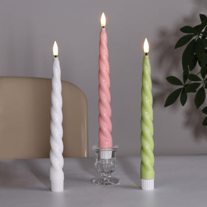Girimax Pink Flameless Taper Candles with Remote, Spiral Candles Battery Operated, Flickering LED Wax Candlesticks Set of 6