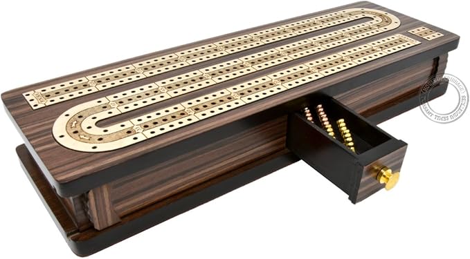 House of Cribbage - Continuous Cribbage Board/Box Inlaid in Rosewood/Maple 12 - 3 Tracks - Sliding Lid Drawer