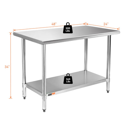 HZEEMFG Stainless Steel Table for Prep & Work 24x48 inches,4ft, Commercial Heavy Duty Table with Undershelf for Restaurant, Home,Hotel Kitchen, Laundry Room, Garage,Workshops