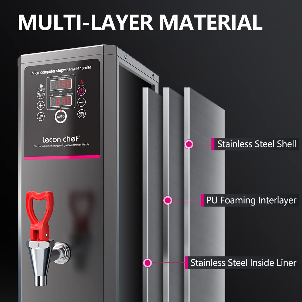 Lecon Chef Water Boiler Eletric Commercial Hot Water Dispenser Countertop with Filter Black Automatic 15L 1500W Fast Heating for Restaurant, Home, Office