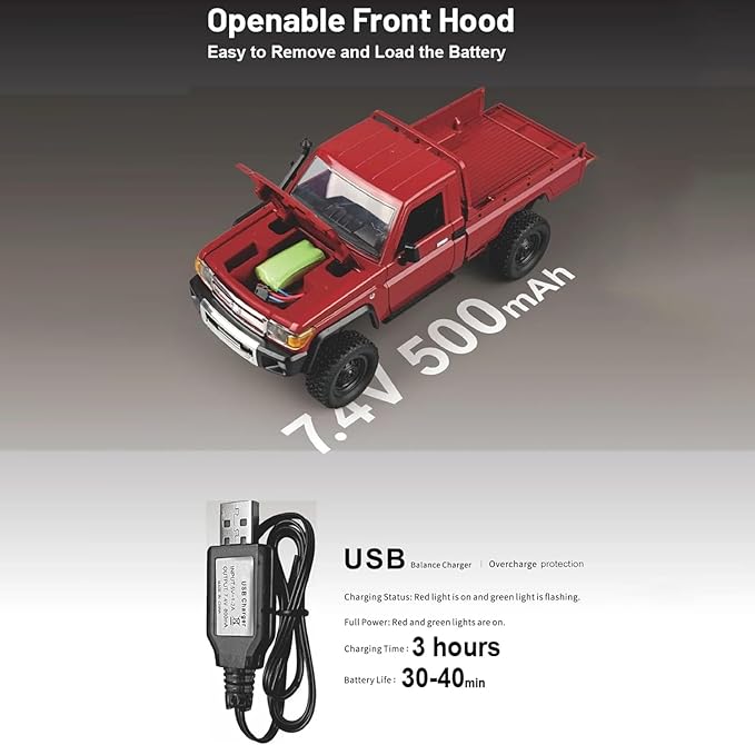 1:12 Scale Trucks MN82 RC Rock Crawler 2.4Ghz Toyota Remote Control Truck 4WD 2 Speeds Switch RC Crawler Off-Road Pick-up Equipped with 2 Rechargeable Batteries (Red)