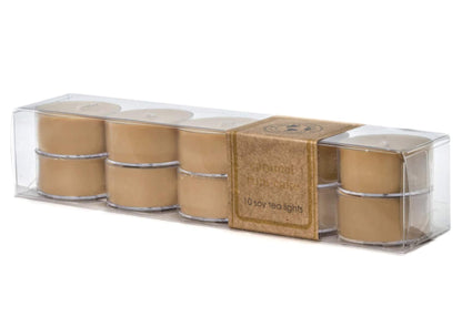 Eco Candle Co. Tea Light Candles, Caramel Rum Cake, 10-Pack - Scents of Caramel, Rum, Maple, Almond, Pear, & Vanilla - Recyclable, 100% Soy Wax, No Lead, Hand Poured, Midwest Soybeans, .6 oz. Each