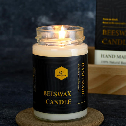 Beeswax Candle in Glass jar, 2 Pack Unscented Natural Organic Emergency Candles - Smokeless Clean Burn | 36 Hours Long Burning Time - Off White
