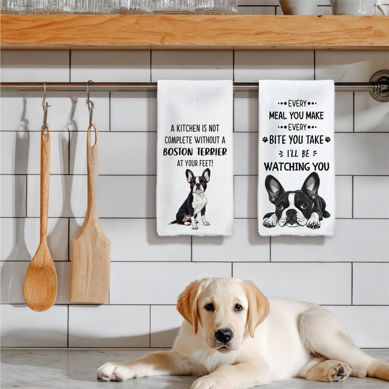 Tzhim Boston Terrier Gifts Kitchen Towels Set of 2, Boston Terrier Gifts for Women, Boston Terrier Decor Hand Towels, Boston Terrier Dog Tea Dish Towels for Kitchen, Dog Kitchen Decor, 16x24inch