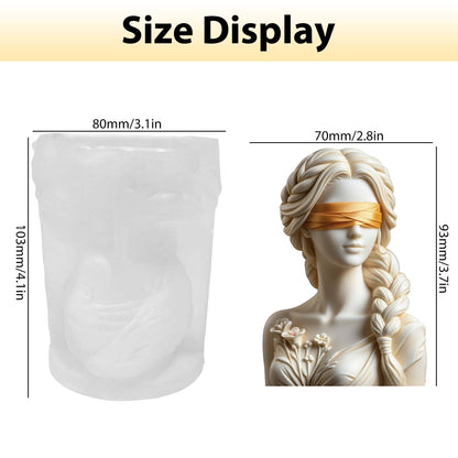 Blindfolded Lady Candle Mold, Braid Girl Maiden Shaped Portrait Aesthetic Woman Resin Casting Silicone Molds for Home Decor, Soap & Candle Making, DIY Epoxy Resin Craft Gift Mold