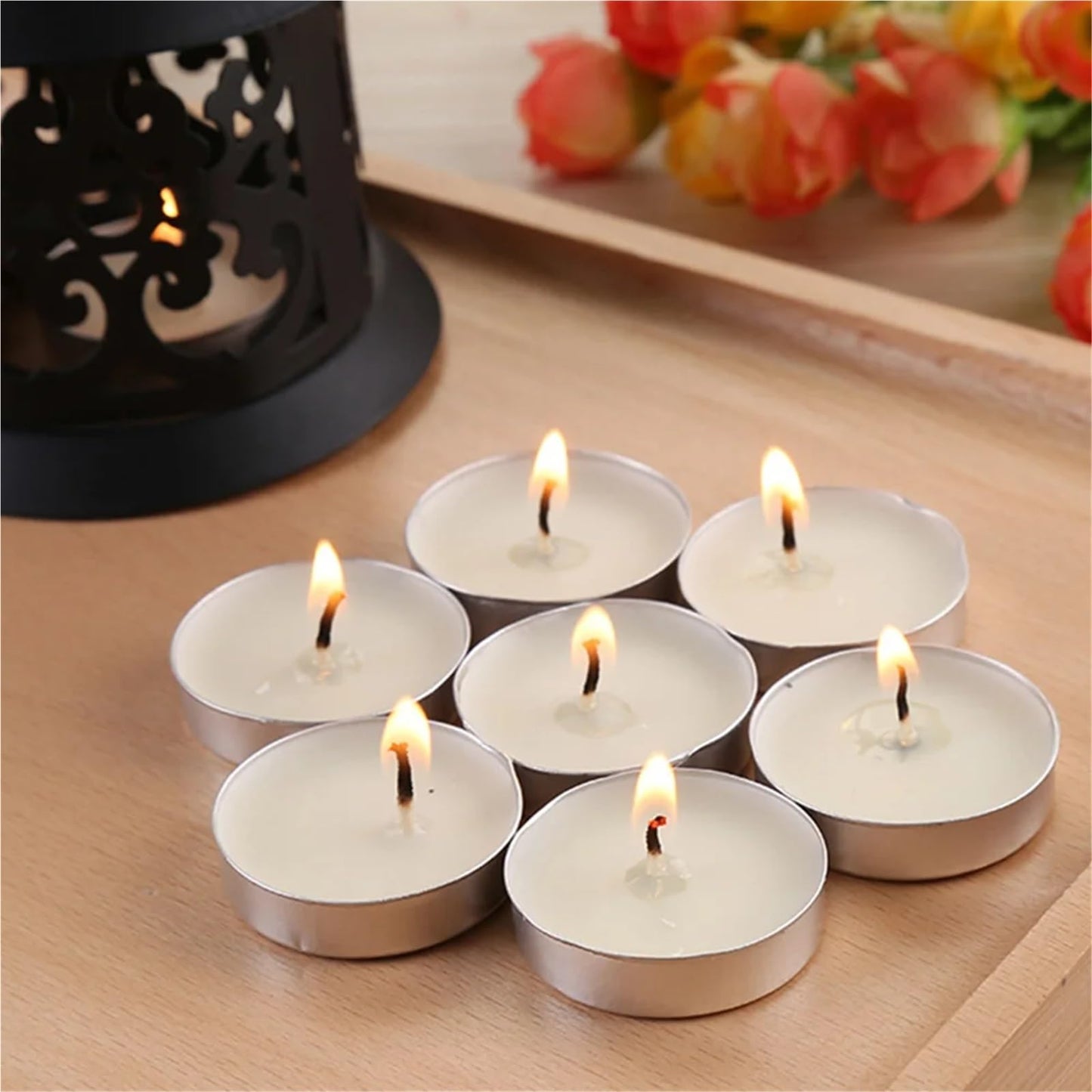Scented Tealight Candles 50Pcs Scented Vanilla Round Small Household Romantic Smokeless Tealight Candles for Home Decor Long Lasting