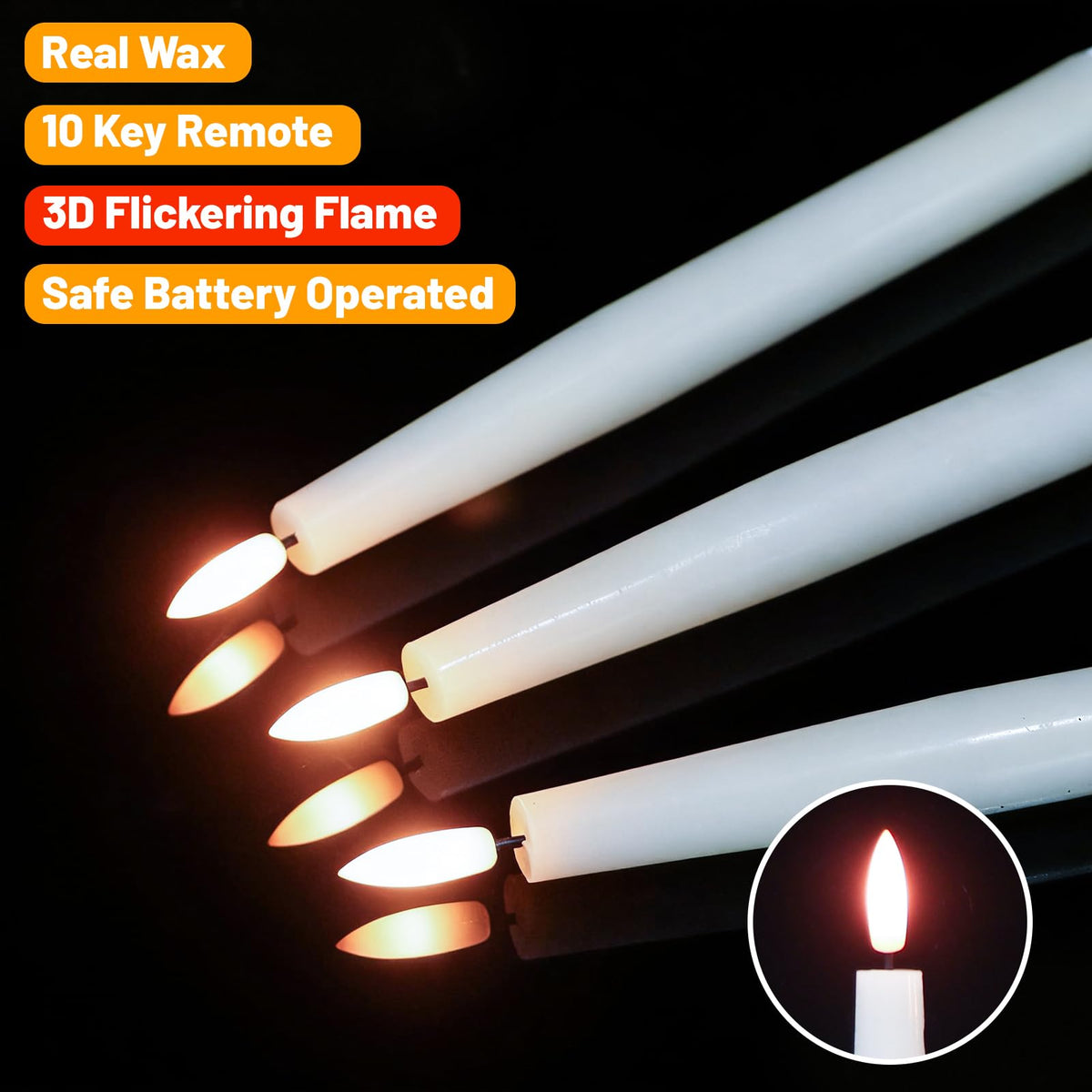 Wondise Rechargeable Flameless Taper Candles, Battery Operated Candles with Remote&Timer, Real Wax LED Candlesticks 3D Wick Flickering for Home Wedding Christmas Decor