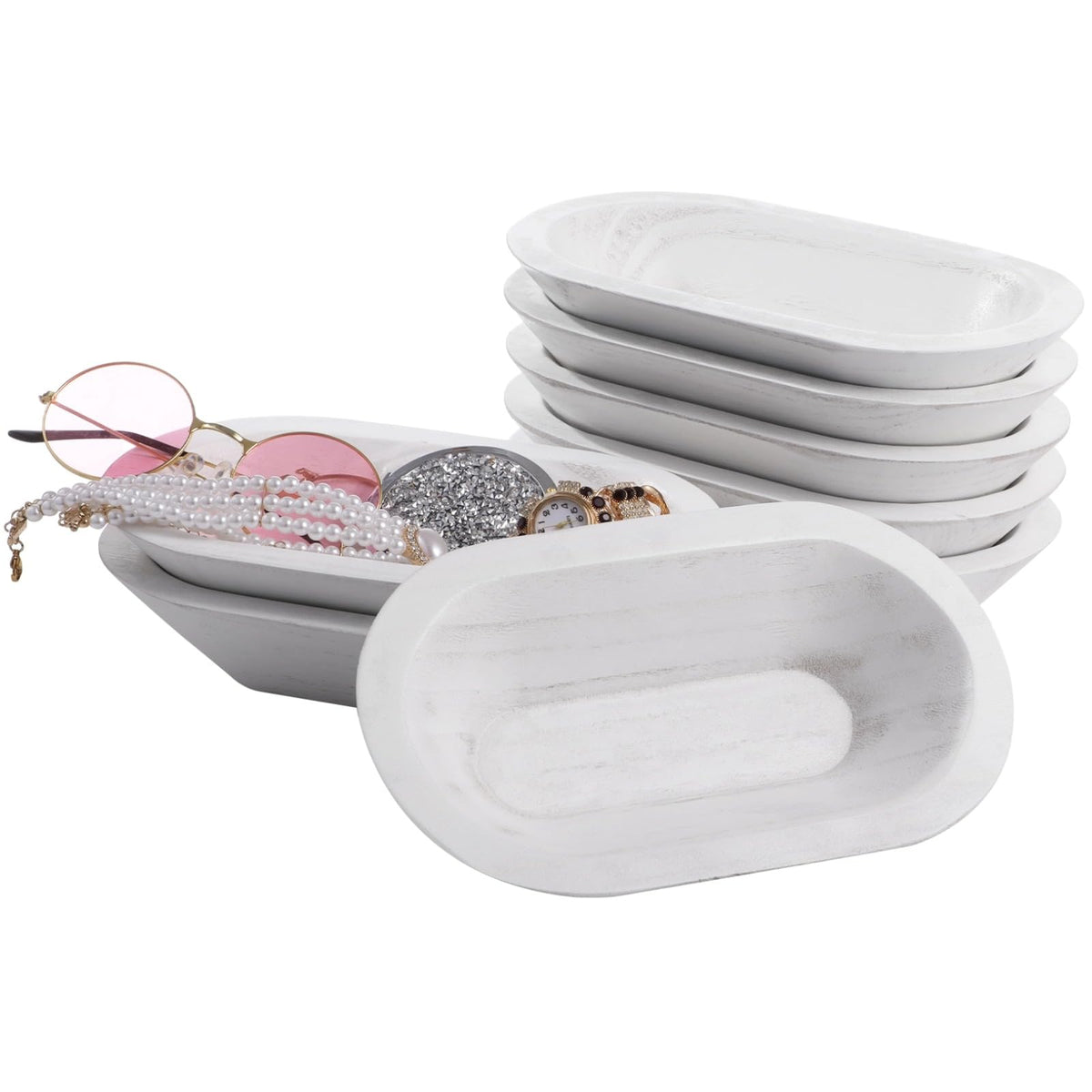 DORMIYA 8 PCS Wooden Dough Bowls, Rustic Wooden Candle Bowl for Decor, Woodens Dowls for DIY Candle Home Crafts Making, Farmhouse Decoration (White-8PCS)