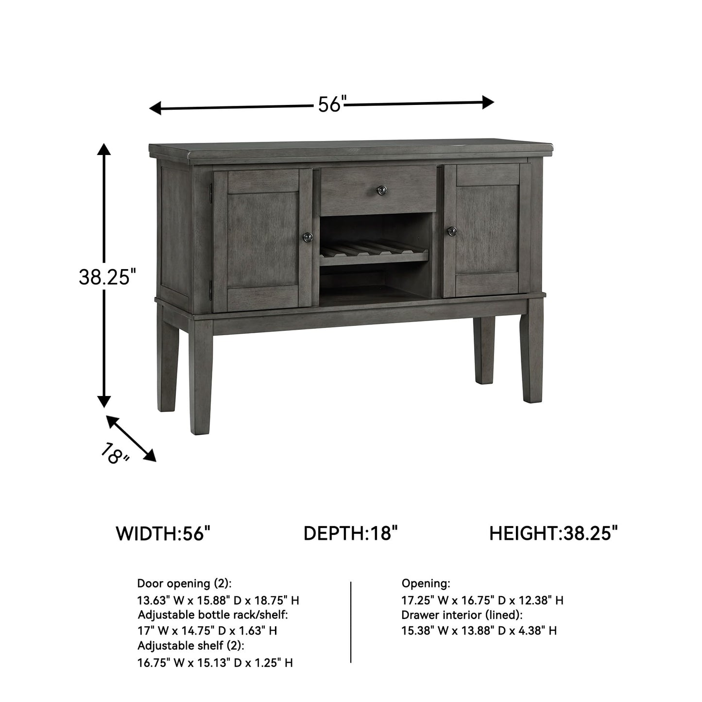 Signature Design by Ashley Hallanden Dining Room Server with Wine Rack, 2 Cabinets with Removable/Adjustable Center Shelf, Drawer, Wood with Acacia Veneer, 38.25" High, Weathered Gray