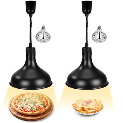 Nuanchu 2 Sets Food Heat Lamps Retractable Food Warmer Lamp with 110v 250w Heating Bulb Restaurant Hanging Warmer for Restaurant Buffet Home Kitchen Catering, Dia 29cm(Black)