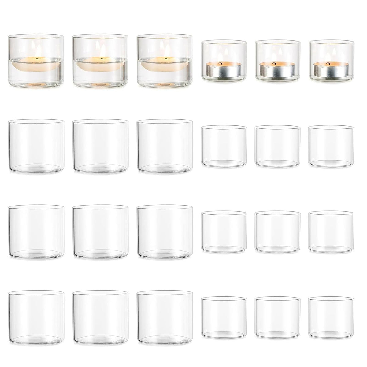 Romadedi Votive Tealight Candle Holders - 24 pcs Clear Glass Tea Light Holders Bulk Small Table Centerpieces Wedding Decor Party Dinner Home Decorations Festivals Christmas