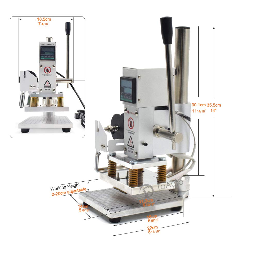 Upgraded Hot Foil Stamping Machine 10x13cm Leather Bronzing Pressure Mark Machine 110V with Full Scale on The Base Plate for PVC Leather PU Paper Logo Embossing