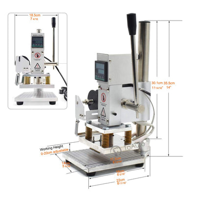 Upgraded Hot Foil Stamping Machine 10x13cm Leather Bronzing Pressure Mark Machine 110V with Full Scale on The Base Plate for PVC Leather PU Paper Logo Embossing