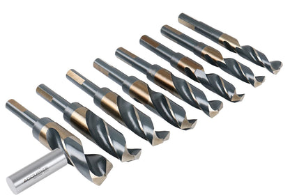 Accusize Industrial Tools M35 (H.S.S.+5% Cobalt) 1/2" Shank and Drill - 9/16" to 1", Set of 8 Pieces, H516-6507