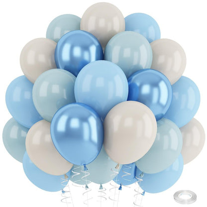 Blue White Sand Balloons Dusty Slate Fog Pastel Metallic Blue Beige Balloon 12INCH Helium Latex Balloon for Arch Kids Birthday Party Decorations Baby Boy Shower Christening Bridal Wedding Decor