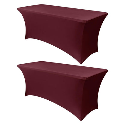 Obstal 8ft Stretch Spandex Table Cover for Standard Folding Tables - Universal Rectangular Fitted Tablecloth Protector for Party （Wine Red, 96 Length x 30 Width x 30 Height Inches）