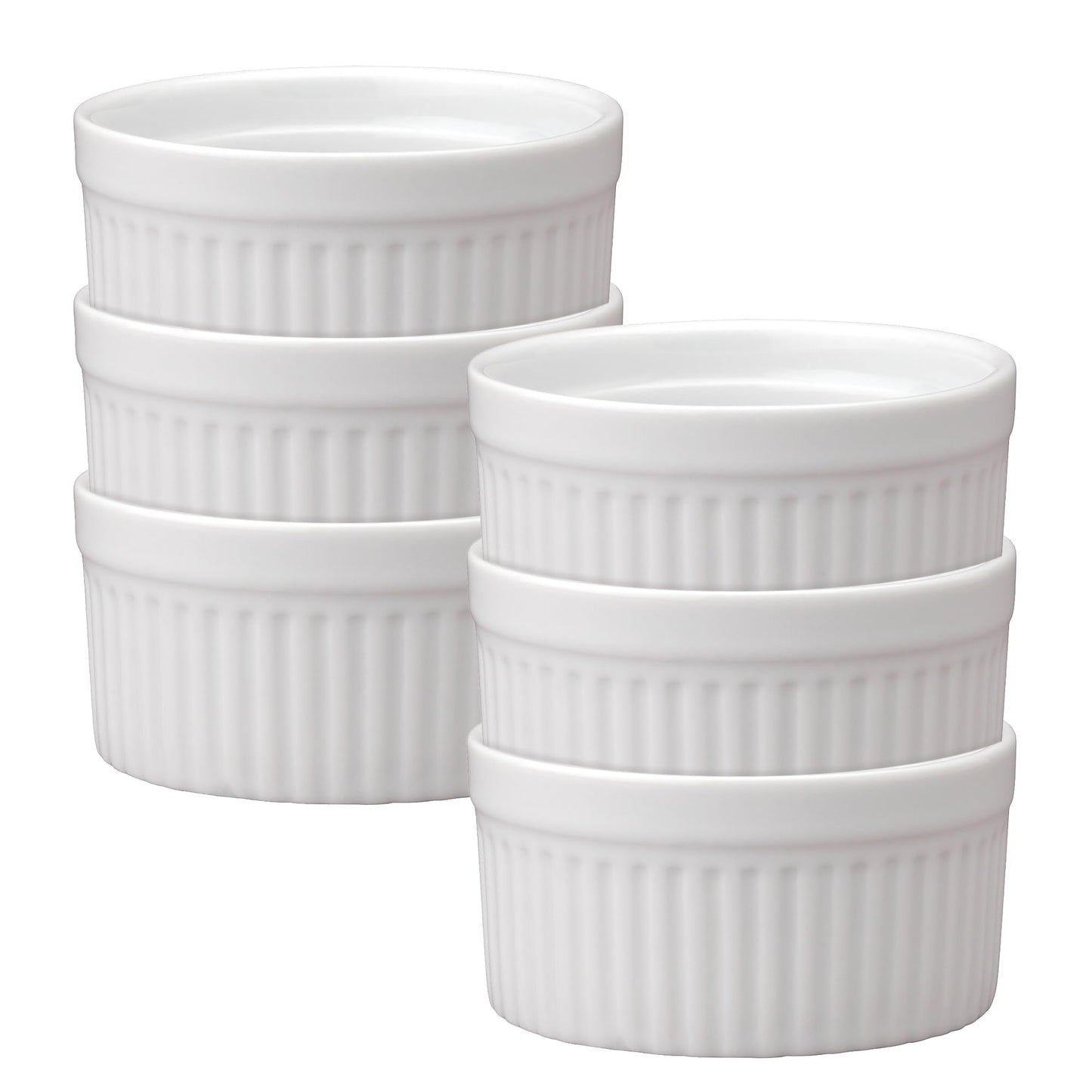 HIC Kitchen Souffle Ramekin, Fine Porcelain, For Baking Custards, Souffles, Side Dishes, And Desserts, 6-Ounce Capacity, Set of 6