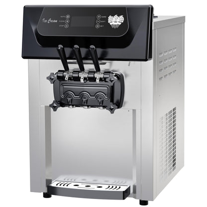 2200W 2+1 Flavor Commercial Soft Ice Cream Maker Machine, 5.8-8 Gal/Hr Countertop Soft Serve Machine with LCD Display, Auto Clean High Productivity for Restaurant