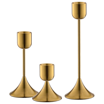 idyllictime Candle Holder Metal Heavy Base for Room Décor Christmas Decorations Party Wedding Halloween Shiny Copper, 1 Set (3 Pcs)