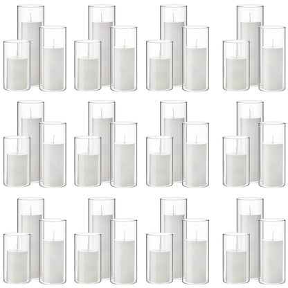 Shihanee Set of 36 Pillar Candles and Glass Cylinder Vases Clear Cylinder Holders for Slim Pillar Candles Wedding Centerpieces(2.6'' X 4.7'', 5.9'', 7.9'',White)