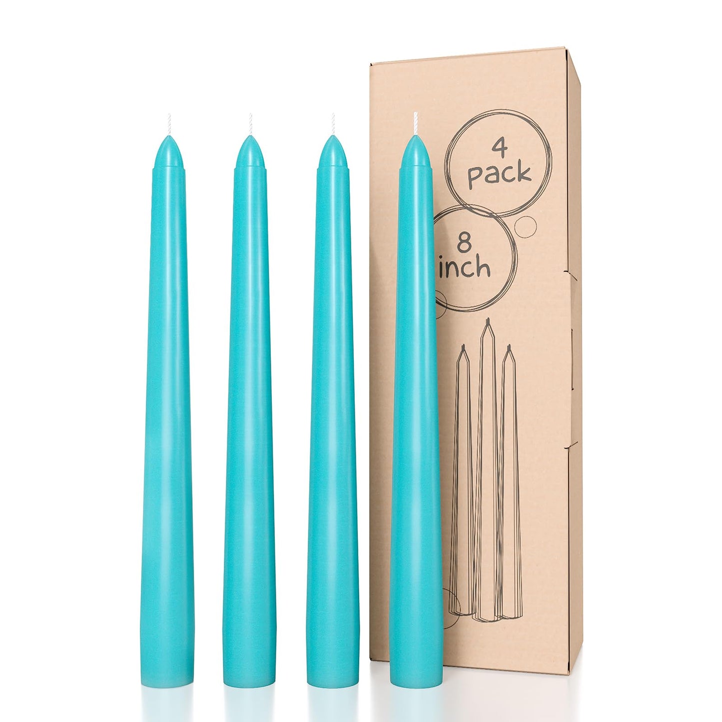 CANDWAX 8 inch Turquoise Taper Candles Pack of 4 - Unscented Smokeless Dripless Tall Candlesticks - Perfect for Holidays, Ordinary Dinners and Special Occasions - Teal Taper Candles