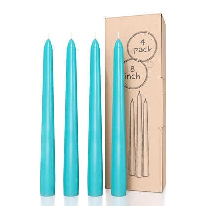 CANDWAX 8 inch Turquoise Taper Candles Pack of 4 - Unscented Smokeless Dripless Tall Candlesticks - Perfect for Holidays, Ordinary Dinners and Special Occasions - Teal Taper Candles