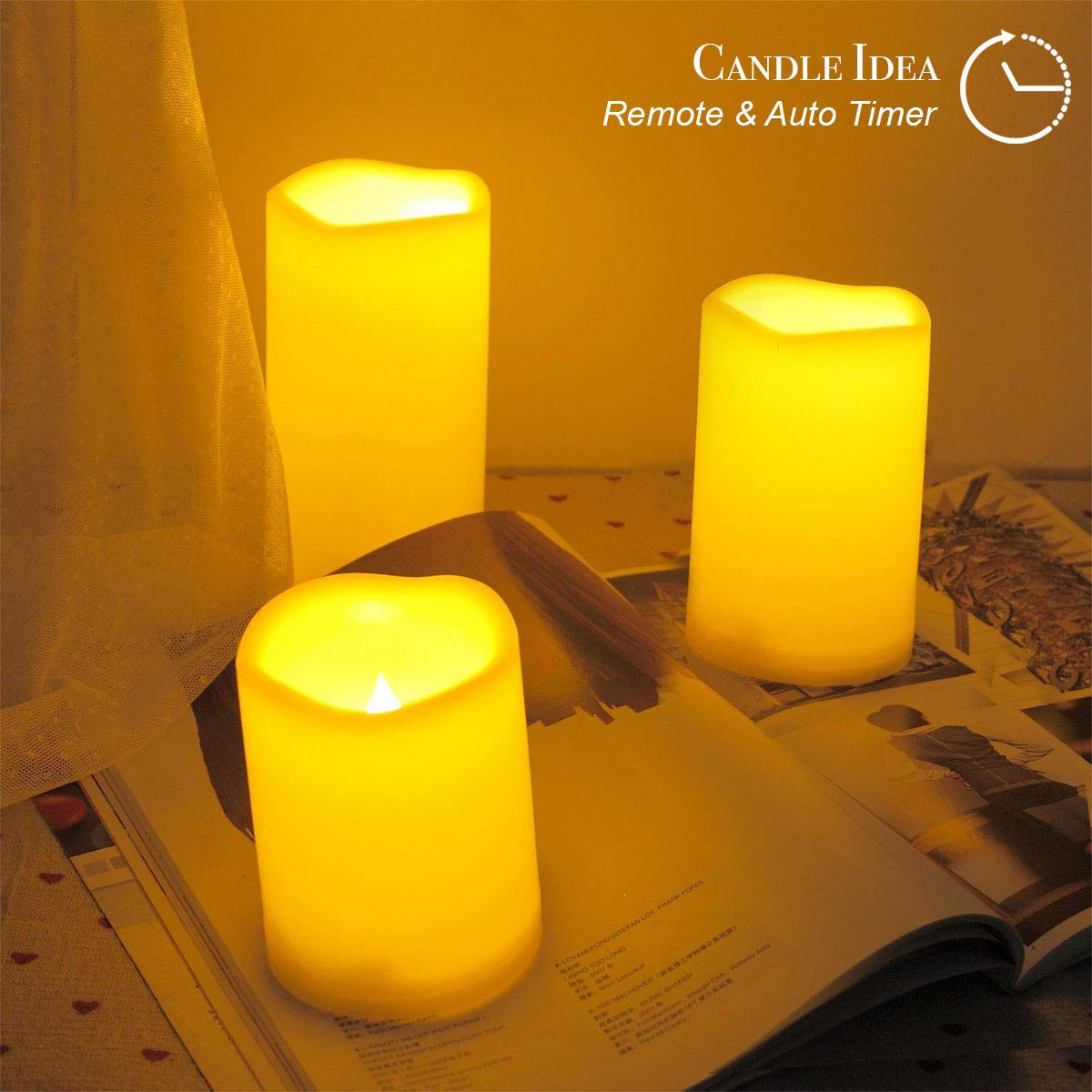 3PCS 4" 5" 6" Outdoor Waterproof LED Pillar Candles with Remote & Timer/Large Battery Operated Flickering Flameless Plastic Fake Candles for Outside Patio Decorative Hanging Lantern Home Decor