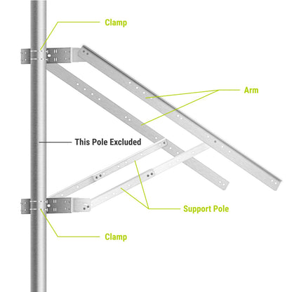 Newpowa Universal Solar Panel Double Arm with Support Pole and Wall Mount Bracket, 0-90° Tilt Angle, up to 400W/55.51" Width