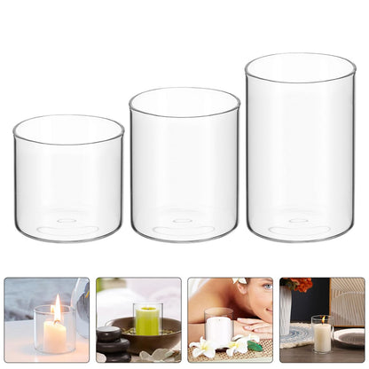 YARNOW 3pcs Small Glass Candle Holders Set Cylinder Aromatherapy Candle Cups for DIY Soy Wax Tealight Jars for Home Decor and Relaxation