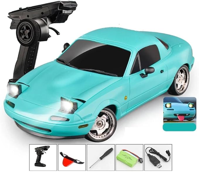 LDRC 1804 1/18 Scale Mini RC Drift Car with Gyro LED Lights RWD Full Proportional 2.4GHz Remote Control Racing Sport Drift Car Indoor Gift for Adult - RTR Version / 1 Battery