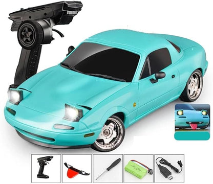 LDRC 1804 1/18 Scale Mini RC Drift Car with Gyro LED Lights RWD Full Proportional 2.4GHz Remote Control Racing Sport Drift Car Indoor Gift for Adult - RTR Version / 3 Battery