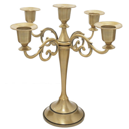 Viscacha Brass Candle Holder，5 Wicks Metal Candle Holders for Taper Candles（10.6 inch Tall Candelabra, for 1/2-1 inch Pillar Candles Diameter Each）,Centerpiece Elegant Decoration Piece for Table