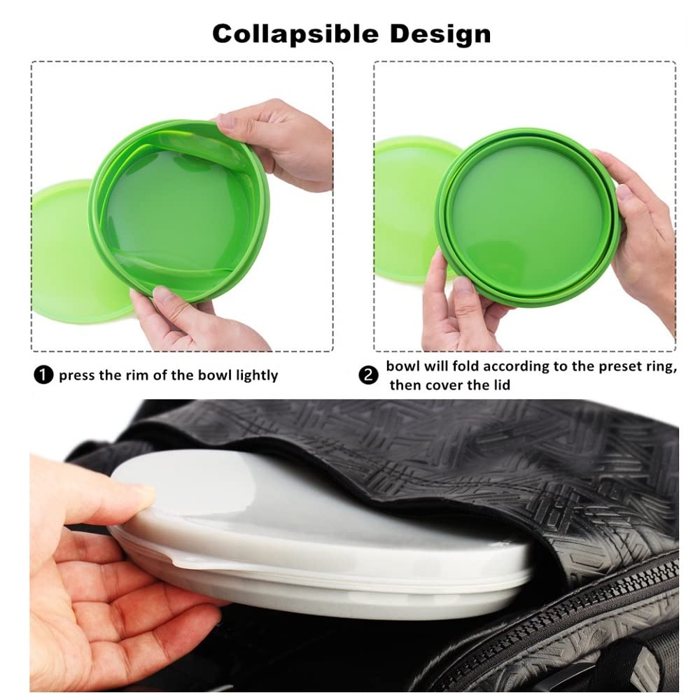 IYYI Silicone Collapsible Bowl with Lid 800ML Folding Travel Bowl for Camping, Hiking, Heat Resistant ME.FAM Expandable Bowl (Blue)