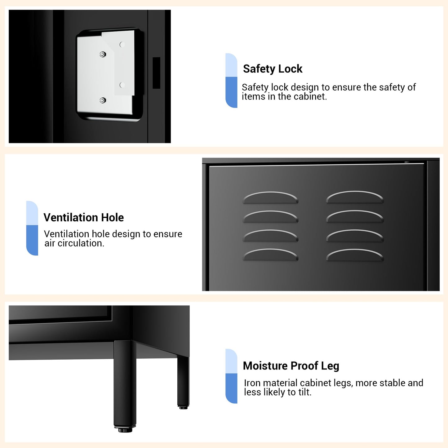 GAOMON Metal Lockers - 3 Doors Lockable Storage Locker, Sturdy Steel Cabinet with Shelves, Space-Saving Design for Home, Gym & Fire Department, Black