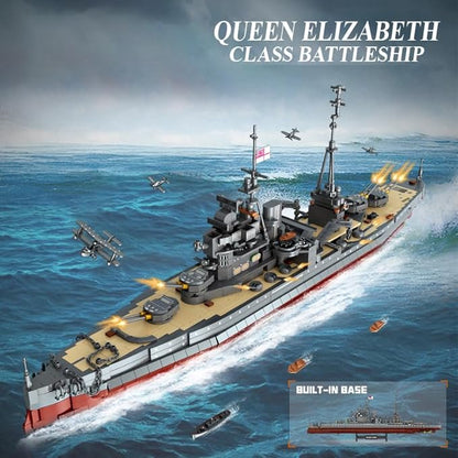 Queen Elizabeth Class Battleship Building Blocks Set MOC Military Warship Model Bricks Building Kit Compatible with Major Brands - 2277 Pieces