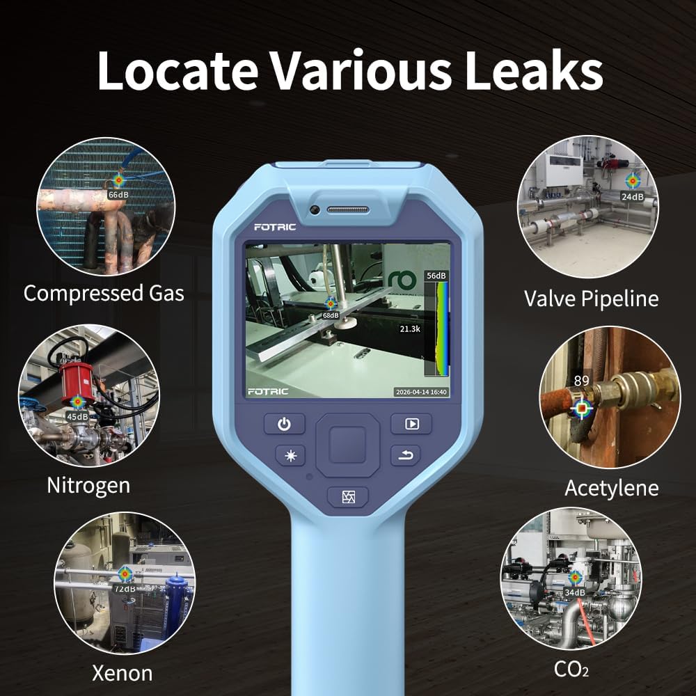FOTRIC TD2e Acoustic Imaging Camera,64 MEMS Digital Microphones,Acoustic Imager for Compressed Air Leaks, Vacuum Leaks, Vibration Problems Detection,2k~100kHz Frequency Range, 3.5" Touch Screen,5MP
