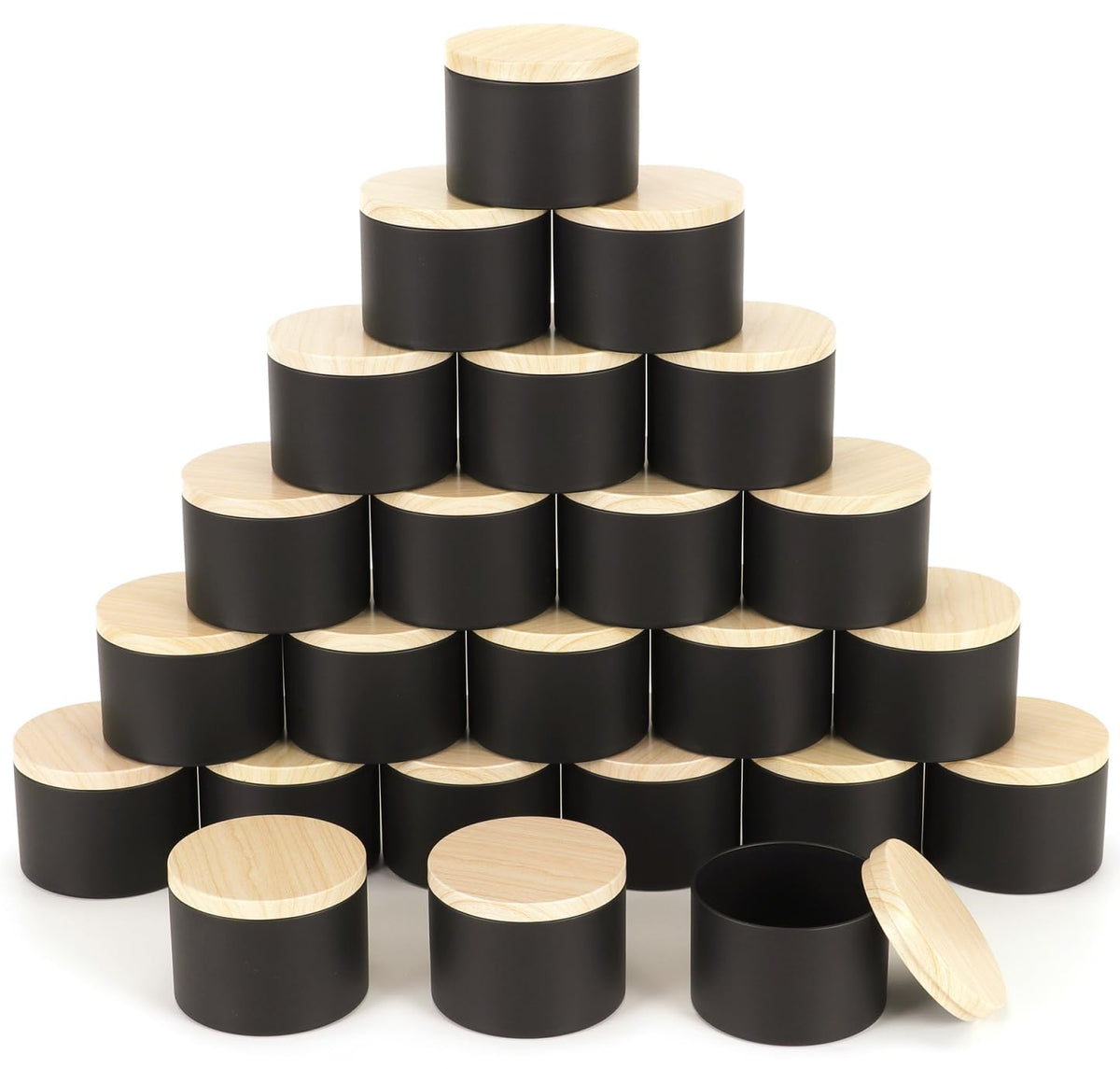 SONVIIBOX 24 PCS 8oz Candle Tins, Black tins with Wood-Grain Metal lids,Candle Jars for Making Candles Bulk,8oz Candle Jars,Tin Jars for Candle Making