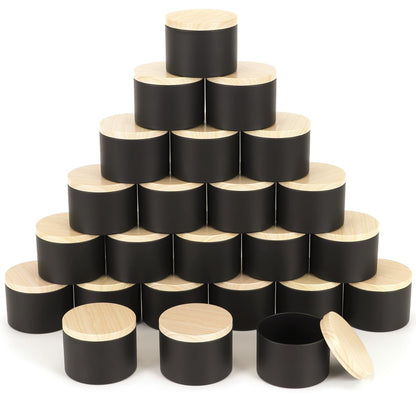 SONVIIBOX 24 PCS 8oz Candle Tins, Black tins with Wood-Grain Metal lids,Candle Jars for Making Candles Bulk,8oz Candle Jars,Tin Jars for Candle Making