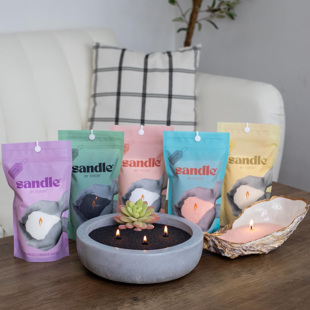 Sandle by Foton Pearled Candle Sand 10 Oz – White Unscented Safe Non Toxic Long Lasting Pearled Candle Wax up to 60 Hours - Refillable Unique Sand Candle Wax with 15 Candle Wicks for Candle Making