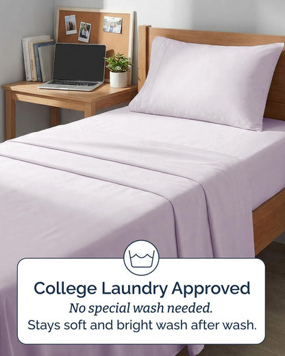 Skiennix Twin XL Sheet Set - Comfy Cooling 3-Piece Bedding - Deep Pocket, Wrinkle-Free - Light Lavender