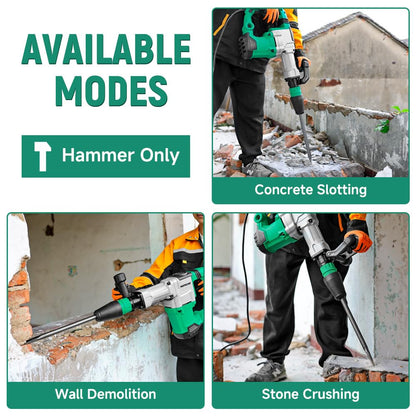 Hoteche 1500W SDS Max Electric Demolition Jack Hammer for Concrete Drilling with Drill Bit, Chisel and Carrying Case