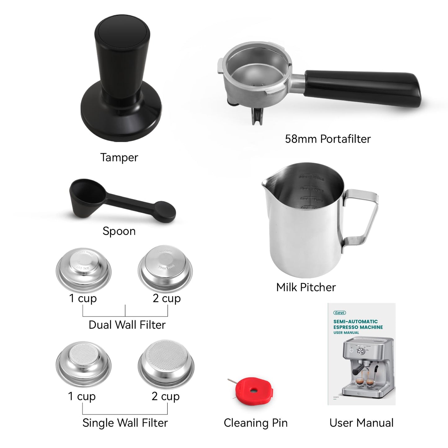Gevi EzBru 1000 58mm Commercial Espresso Machine | PID & NTC Temp Control, 4 Adjustable Shot/Temp, Powerful Steam Wand & Barista Kit for Home & Café