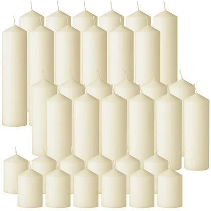 36PC Lvory Pillar Candles Bulk 2 in x 3, 6, 8 Inch Long Burning Wax Pillar Candles Unscented Smokeless Dripless for Wedding Centerpieces Spa Lantern Fireplace Home Christmas Thanksgiving Party Decor
