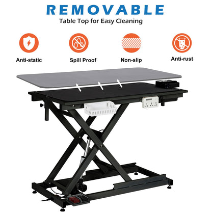PeacefulHues 50" Electric Hydraulic Dog Grooming Table, Heavy Duty Grooming Table with Aluminium Overhead Arm, Anti Slip Tabletop, 6 USB Ports for Home and Salon, Maximum Capacity Up to 300Lb, Black
