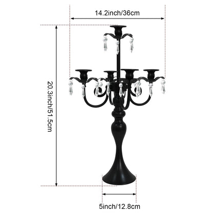 5 Arm Black Candelabra Centerpiece for Table, 20.3” Tall Metal Candlestick Candle Holder for Taper Candles, Gothic centerpieces for Tables, Wedding, Party, Reception (Black, 2pcs)