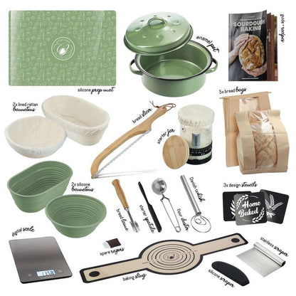 CraftZee All-Inclusive 𝗣𝗥𝗘𝗠𝗜𝗨𝗠 Sourdough Starter Kit with Pot, 34 Oz Starter Jar, 4 Banneton Bread Proofing Baskets, Scraper, Scale, Sourdough Bread Baking Supplies, Beginner Guide & Recipes