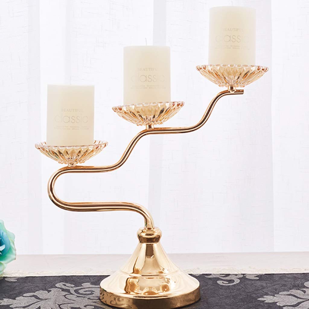XILIN-1987 Candle Holderss Three-arm Candlestick Metal Pillar Candlestick Wedding Event Candlestick for Candlelight Dinner and Table Decoration (Gold, 13.713.4 Inches) Decorative Candlestick